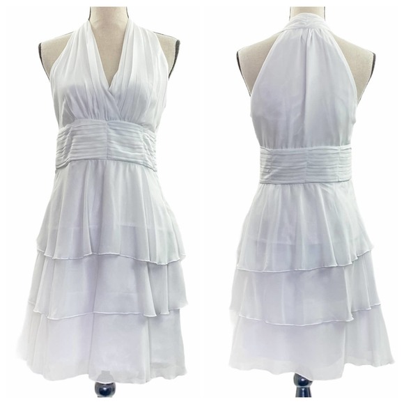 Feline Dresses & Skirts - FELINE White Ruffled Halter Fit & Flare Dress